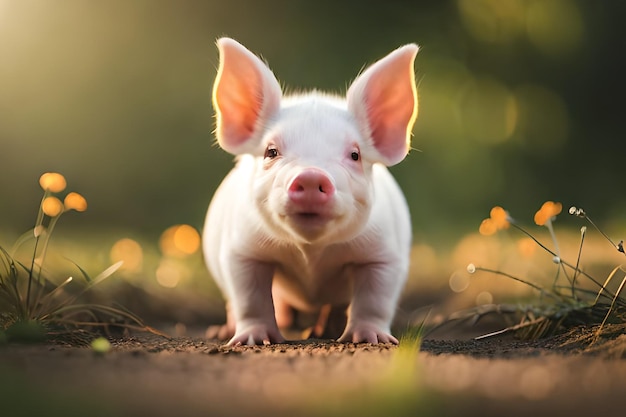 Un cerdo en una granja por la noche.