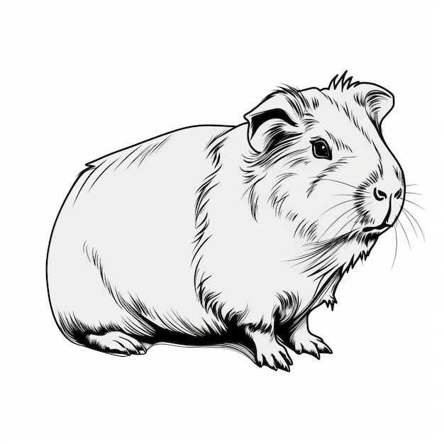 Cerdo de Indias en blanco y negro dibujando una ilustración lineal con líneas limpias