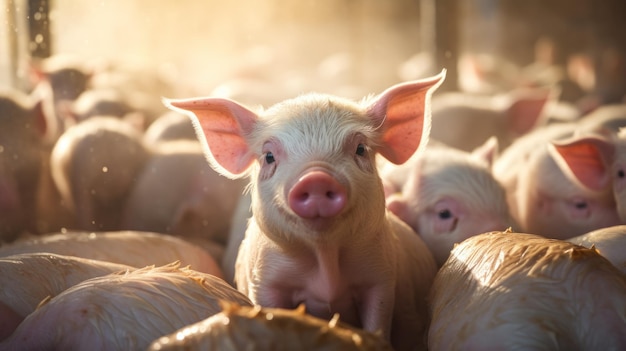 El cerdo y los lechones ecológicos en la granja doméstica Los cerdos en la fábrica