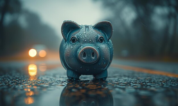 Foto un cerdo que está en un camino mojado