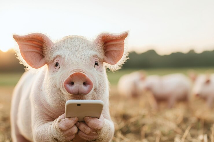 Un cerdo que usa un teléfono inteligente para monitorear las actividades del ganado