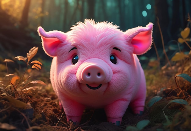 Foto un cerdo rosa está de pie en el bosque.