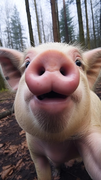 El cerdo toca la cámara tomando una selfie Funny selfie retrato de un animal