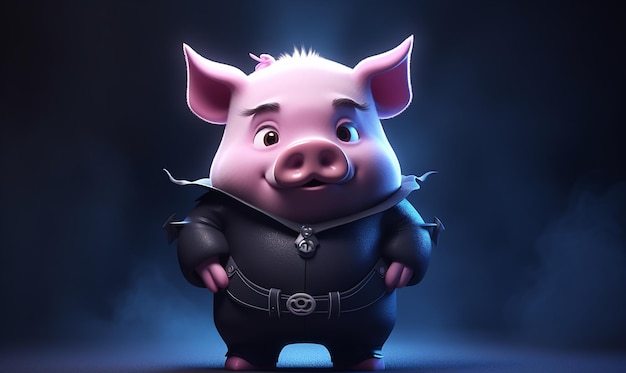 un cerdo con un traje y una espada en el bolsillo