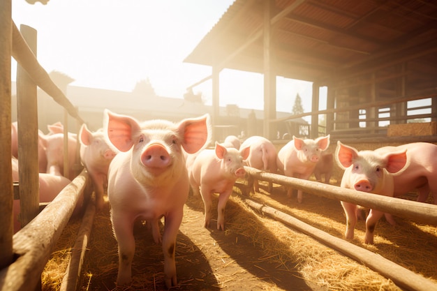 Foto cerdos en una granja porcina cría de animales domésticos