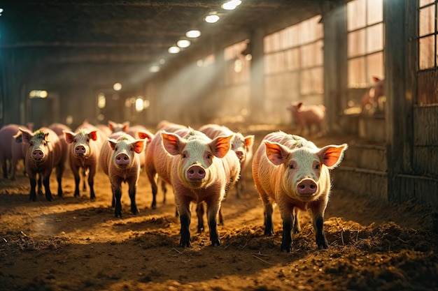 Foto cerdos y lechones ecológicos en la granja doméstica pig ai generative