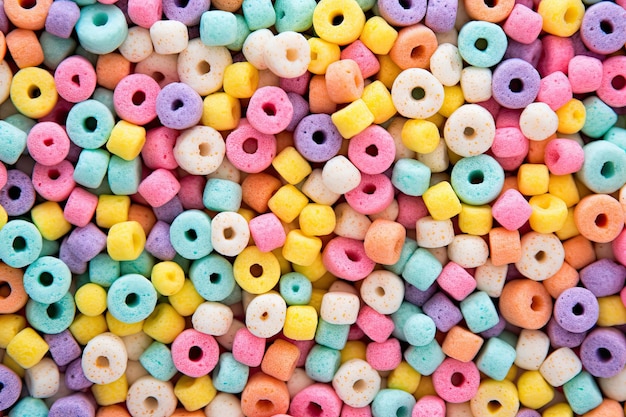 Cereais de pequeno-almoço coloridos de fundo multi-grãos comida matinal para crianças