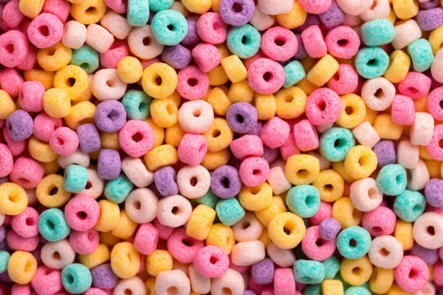 Cereales de desayuno coloridos de fondo multigranado comida matutina para niños