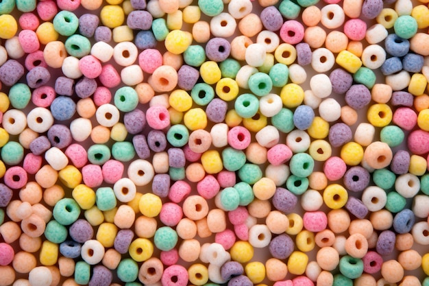 Cereales de desayuno coloridos de fondo multigranado comida matutina para niños