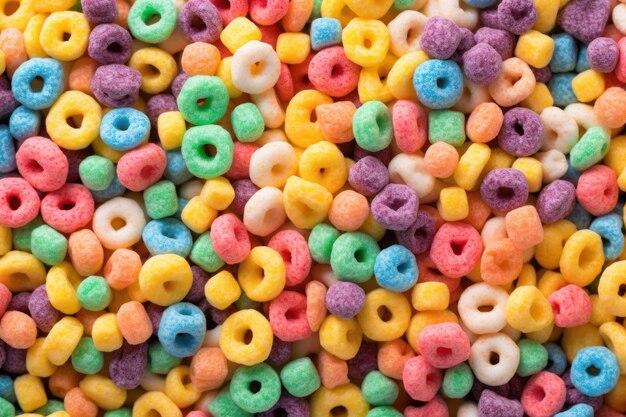 Cereales de desayuno coloridos de fondo multigranos comida matutina para niños