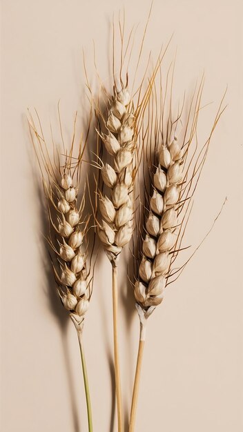 Foto cereales secos de trigo y centeno, espinillas sobre un fondo claro