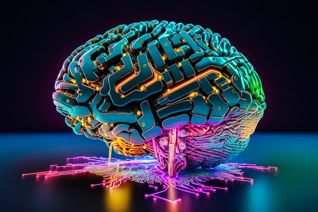 Cerebro abstracto cerebro humano digital red neuronal actividad eléctrica digital destellos y relámpagos