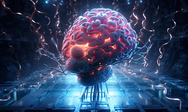 cerebro artificial ilustración fantasía holográfica diseño generativo ai