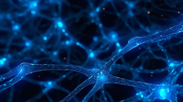 Un cerebro azul con luces y la palabra cerebro a la derecha