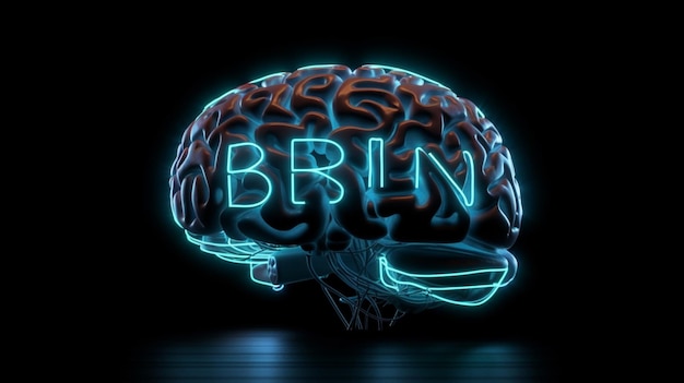 Un cerebro azul neón con la palabra brn en el medio.