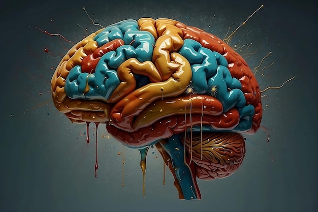 Foto un cerebro azul y rojo con la palabra cerebro en él