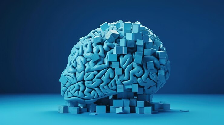 Cerebro de bloques sobre un fondo azul puro Ai generativo