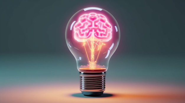 El cerebro en una bombilla Inspirando ideas brillantes iluminan la mente