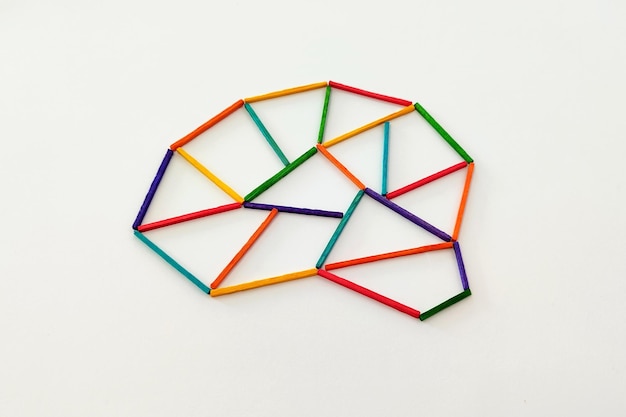 Un cerebro de colores hecho de palos de madera
