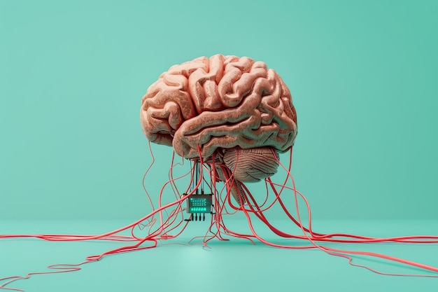 Un cerebro colorido con cables que salen de él