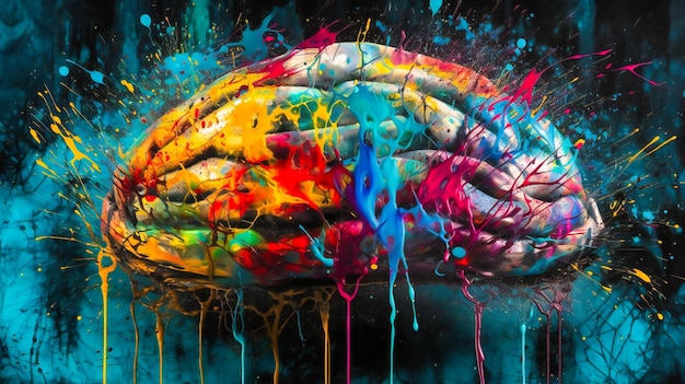 Cérebro colorido em respingos de tinta respingos de tinta respingos de água