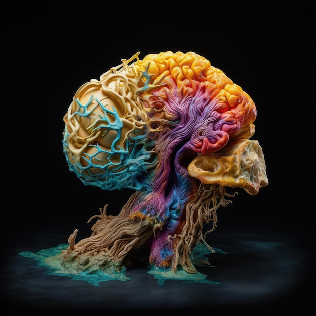 Un cerebro colorido se muestra en un fondo negro.