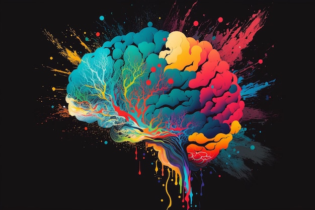 Un cerebro colorido con la palabra cerebro en él