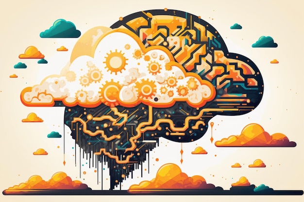 Cérebro com engrenagens simbolizando criatividade e inovação Generative AI