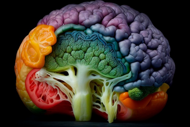 Cérebro com vegetais Criado com ferramentas de geração de inteligência artificial