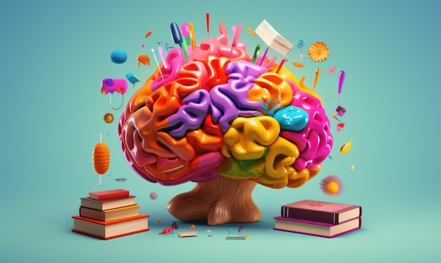 Cerebro creativo colorido Ilustración Imaginación e inspiración Fondo IA generativa