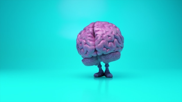 Cérebro dançante sobre um fundo turquesa colorido. Conceito de inteligência artificial. Animação 3D de um loop contínuo