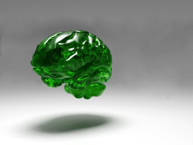Cérebro de cristal verde flutuando