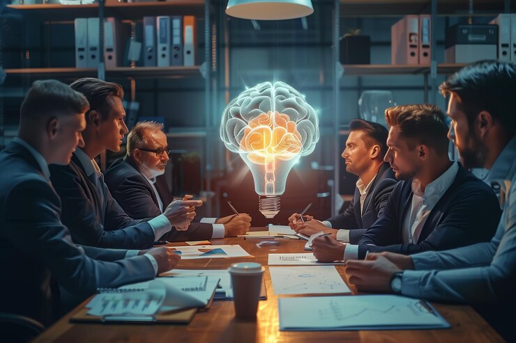 El cerebro dentro de la bombilla representa ideas brillantes y pensamiento inteligente IA generativa