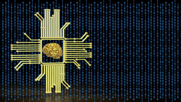 Foto el cerebro dorado y la lógica para el concepto de tecnología rendering 3d