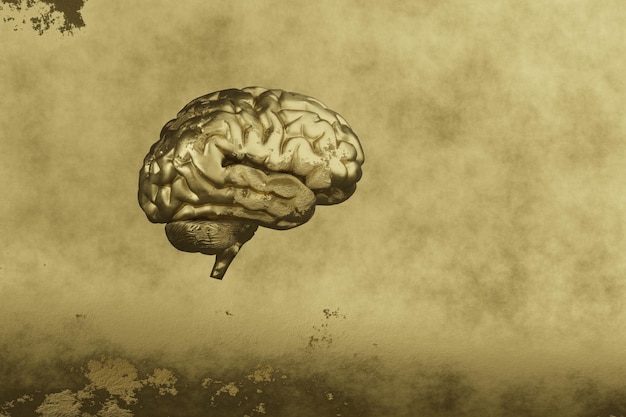 Cerebro dorado sobre un fondo dorado ciencia médica genética biotecnología gen concepto de célula 3d r