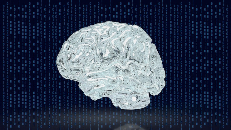 Foto el cerebro en el fondo digital para la representación 3d del concepto creativo o de la idea