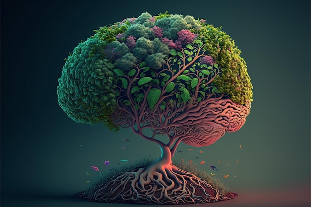 Cerebro en forma de árbol Creado con tecnología generativa Ai