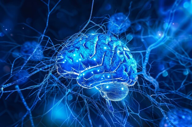 Un cerebro una forma de nervio y una superposición de salud en el pensamiento