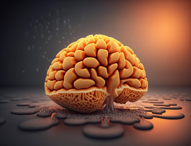 Cerebro fruta naranja sobre fondo borroso estilo cinematográfico AI Generativo