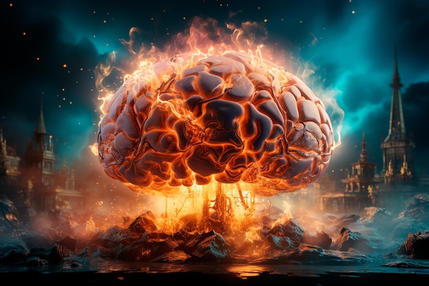 cerebro en fuego y explosión