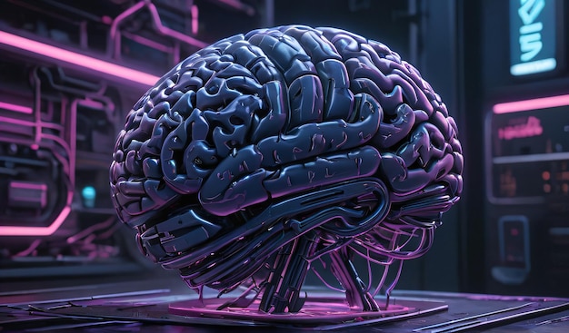 Foto un cerebro hecho de metal y púrpura