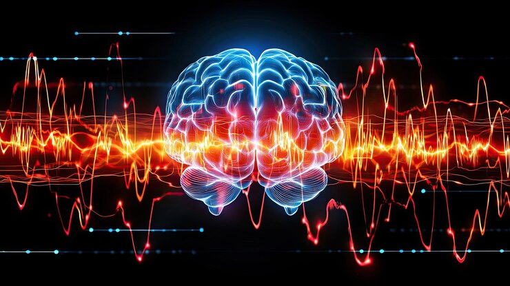 Cerebro humano con actividad de ondas cerebrales Concepto de inteligencia mental y neurociencia