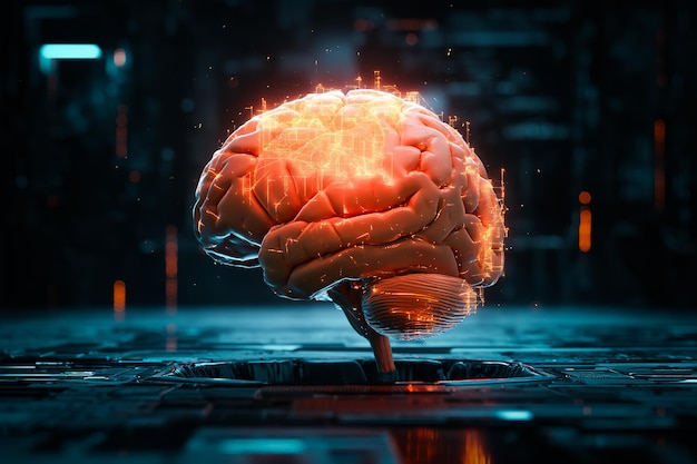 Cerebro humano artificial inteligente que brilla intensamente