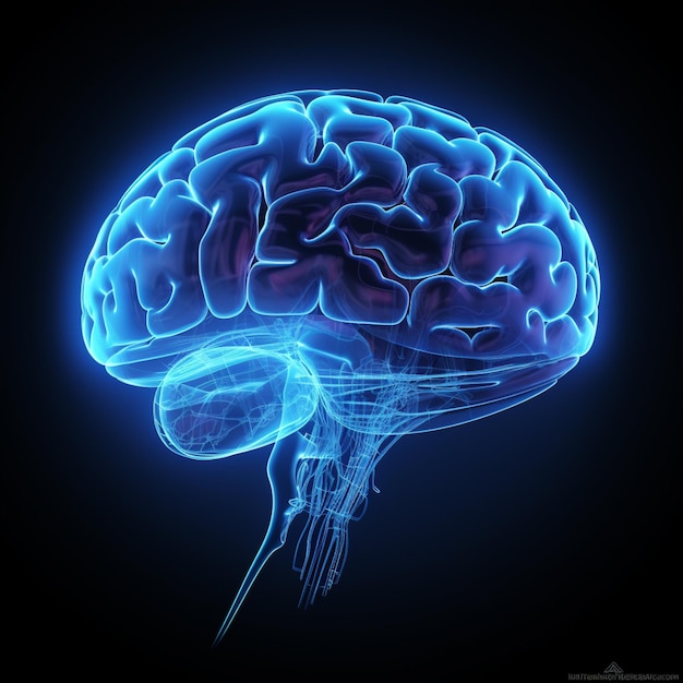 Un cerebro humano azul se ve en el estilo de octanaje de fondo negro