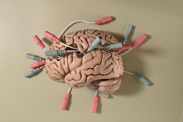 Cerebro humano y cables Mentes mixtas Enfermedad mental Día de la salud mental