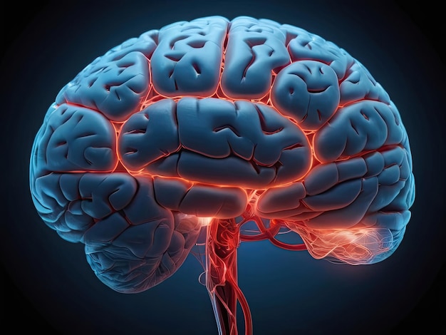 Cerebro humano con células nerviosas resaltadas Ilustración 3D concepto médico