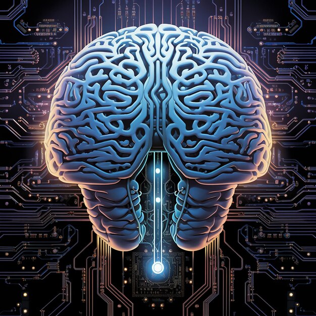 Foto cerebro humano con circuito digital ai