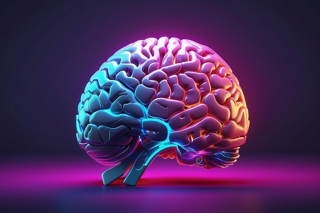 El cerebro humano en color neón