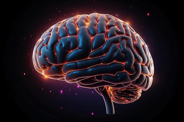 Cérebro humano com efeito brilhante em um fundo escuro