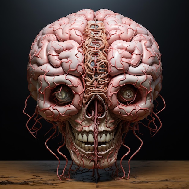 Cérebro humano com sistema nervoso renderização 3D desenho digital de computador